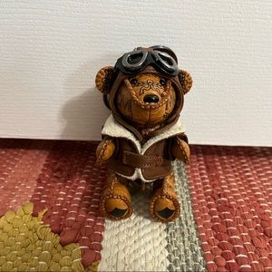 MCM Visetos Aviator Bear Key Ring Bag Charm Beige